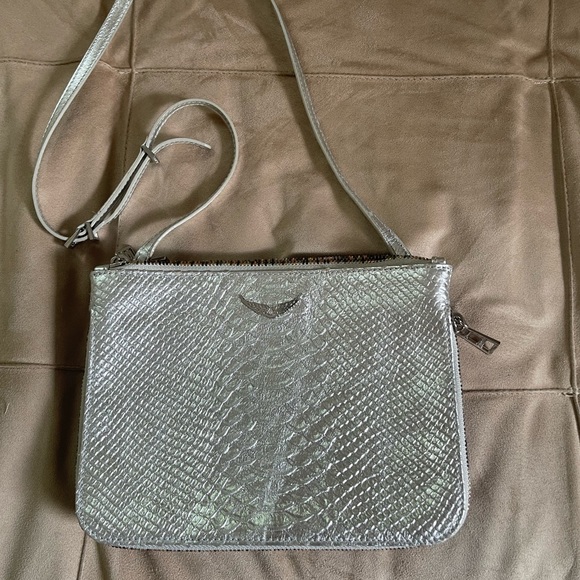 Zadig & Voltaire Crossbody Silver Python-effect Leather with Shoulder Strap - Picture 1 of 3